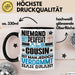 Cousin Geschenk Tasse Lustige Geschenkidee für Cousin Geburtstag Kaffee-Becher Niemand Ist Perfekt Aber Als Cousin Ist Man Nah Dran Trendation