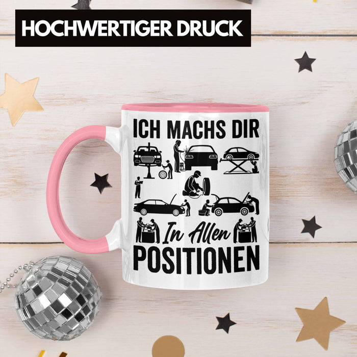KFZ Mechaniker Geschenk MFZ Mechatroniker Ich Machs Dir In Allen Positionen Geschenkidee für Männer KFZ Mechaniker Auto Reperatur Werkstatt Rosa Trendation