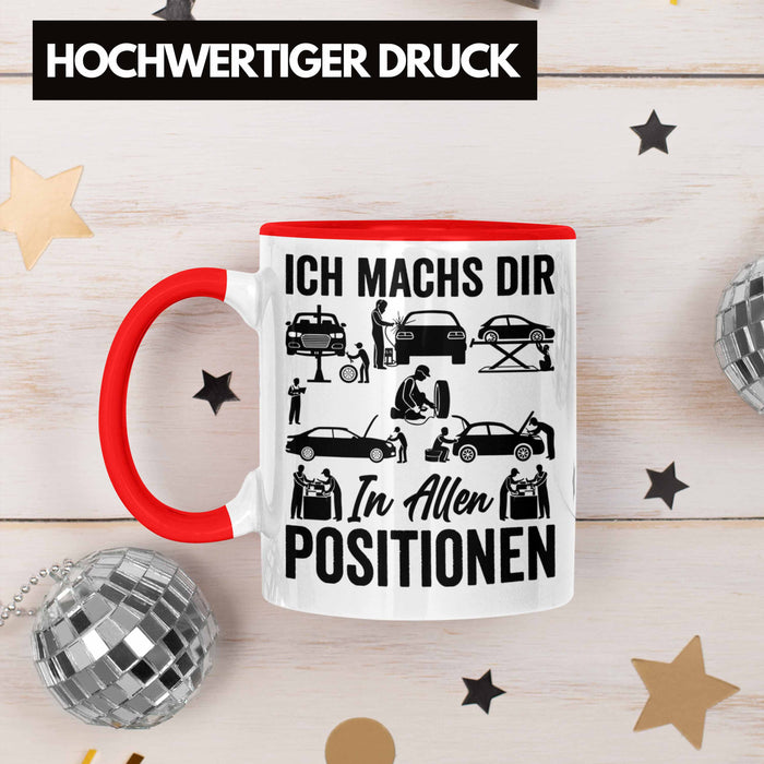 KFZ Mechaniker Geschenk MFZ Mechatroniker Ich Machs Dir In Allen Positionen Geschenkidee für Männer KFZ Mechaniker Auto Reperatur Werkstatt Rot Trendation