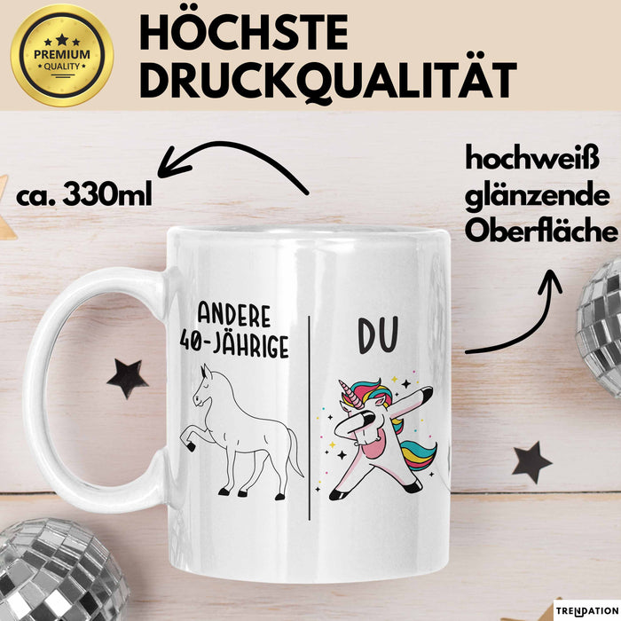 Trendation - 40. Geburtstag Frauen Tasse Einhorn Geschenk Geschenkidee 40er Geburtstag Mutter Mama Weiß Trendation