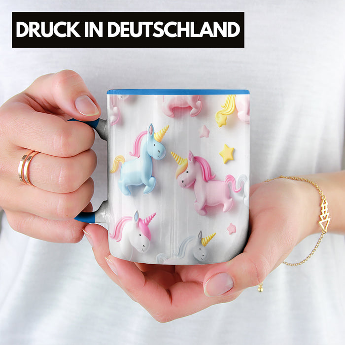 3D Tasse Einhorn Grafik Geschenkidee Mädchen 3D Einhorn Motiv Luftballong Viele Einhörner Blau Trendation