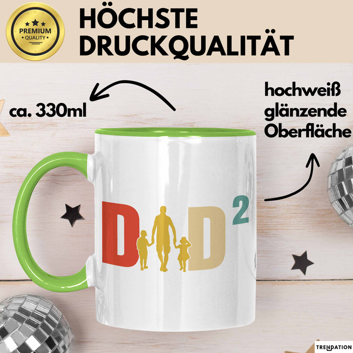 Zwillinge Papa Tasse Geschenk Dad Hoch 2 Geschenkidee Für Zwillings-Papa Vater Kaffee-Becher Grün Trendation