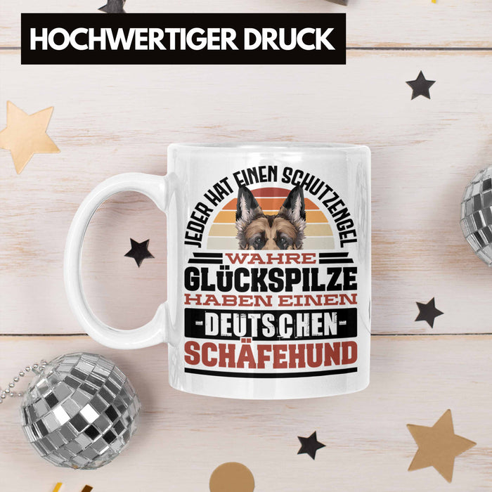 Deutscher Schäferhund Tasse Geschenkidee Kaffee-Becher Schäferhund Besitzer Schutzengel Weiß Trendation