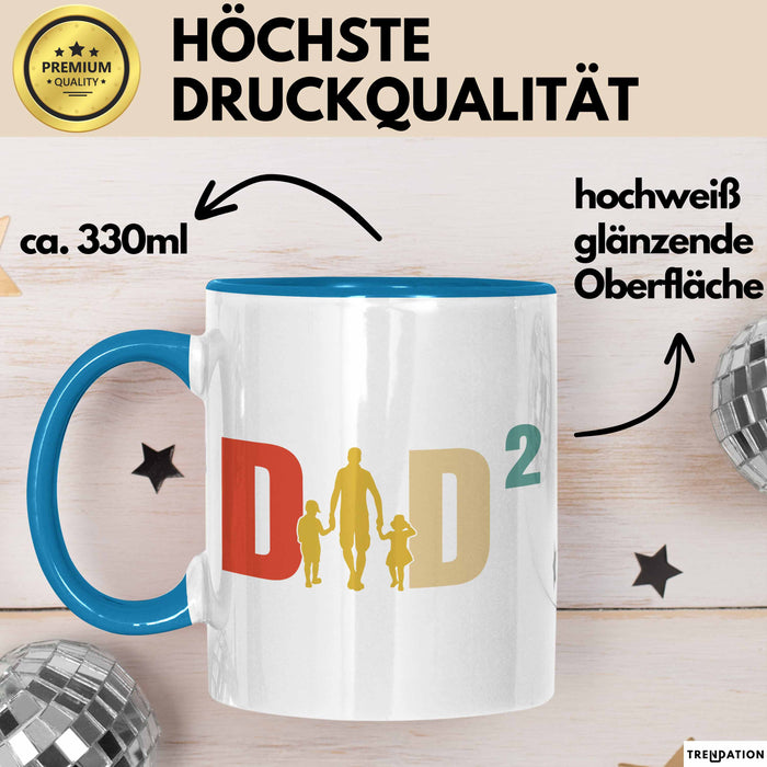 Zwillinge Papa Tasse Geschenk Dad Hoch 2 Geschenkidee Für Zwillings-Papa Vater Kaffee-Becher Blau Trendation