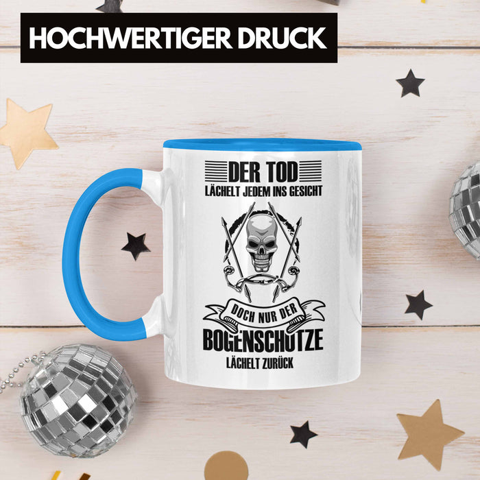 Lustige Bogenschießen Tasse für Bogenschützen Geschenkidee Pfeil und Bogen Motiv Blau Trendation