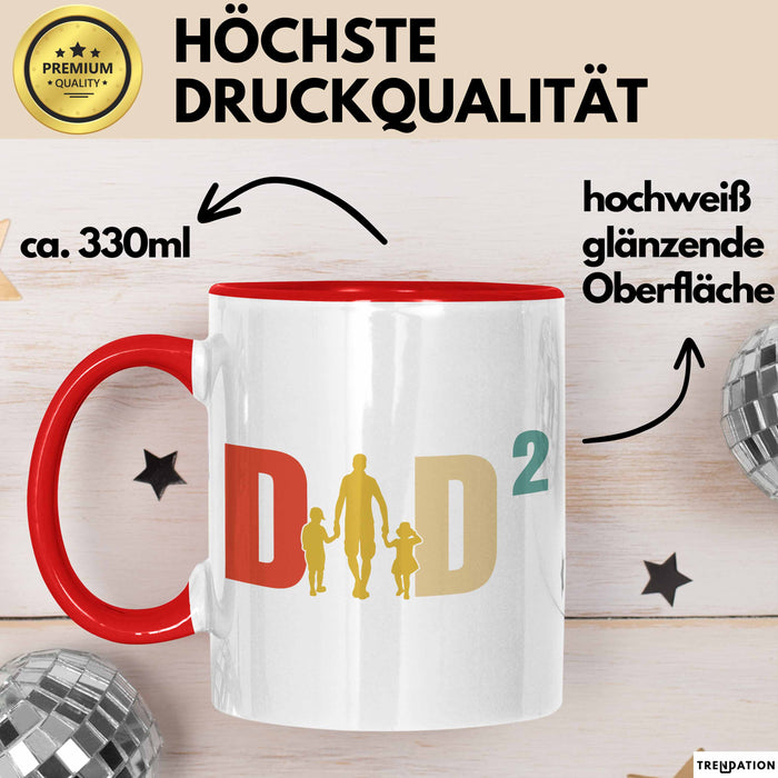 Zwillinge Papa Tasse Geschenk Dad Hoch 2 Geschenkidee Für Zwillings-Papa Vater Kaffee-Becher Rot Trendation