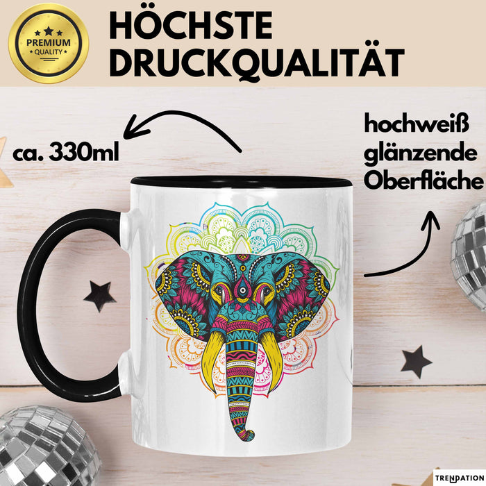 Elefant Tasse Geschenk Für Elefanten-Liebhaber Geschenkidee Mandala Bunt Trendation