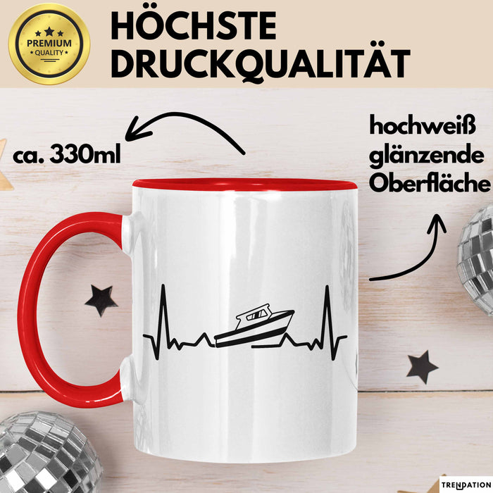 Speedboot Tasse Geschenk Yacht Geschenkidee Herzschlag Schnellboot Kaffee-Becher Rot Trendation