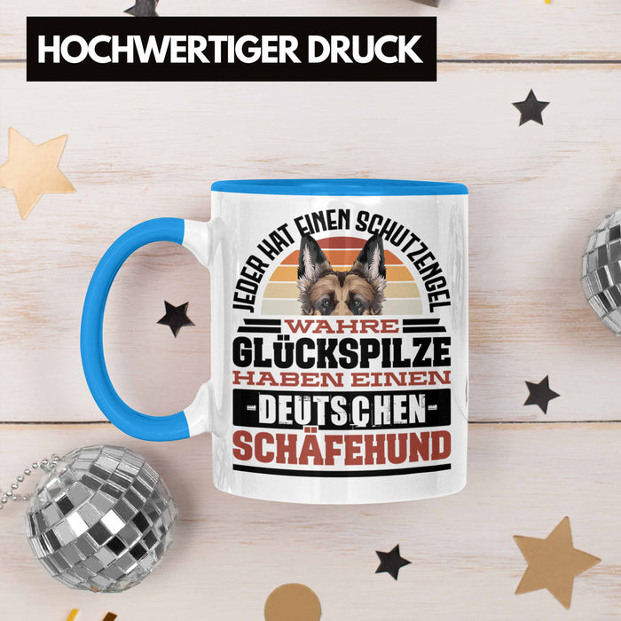 Deutscher Schäferhund Tasse Geschenkidee Kaffee-Becher Schäferhund Besitzer Schutzengel Blau Trendation