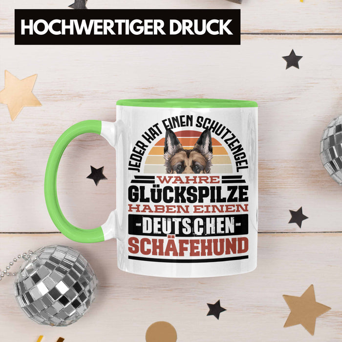 Deutscher Schäferhund Tasse Geschenkidee Kaffee-Becher Schäferhund Besitzer Schutzengel Grün Trendation