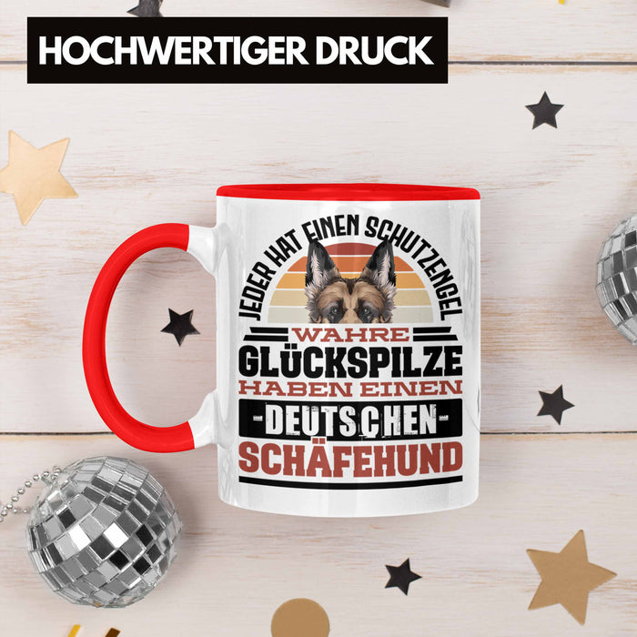 Deutscher Schäferhund Tasse Geschenkidee Kaffee-Becher Schäferhund Besitzer Schutzengel Rot Trendation