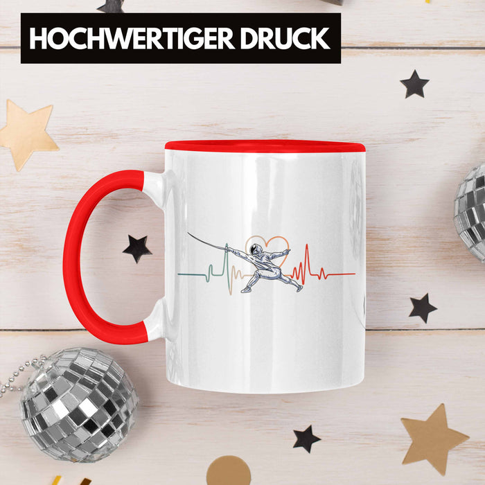 Lustige Fechten-Tasse Geschenk für Fechter Herzschlag Rot Trendation