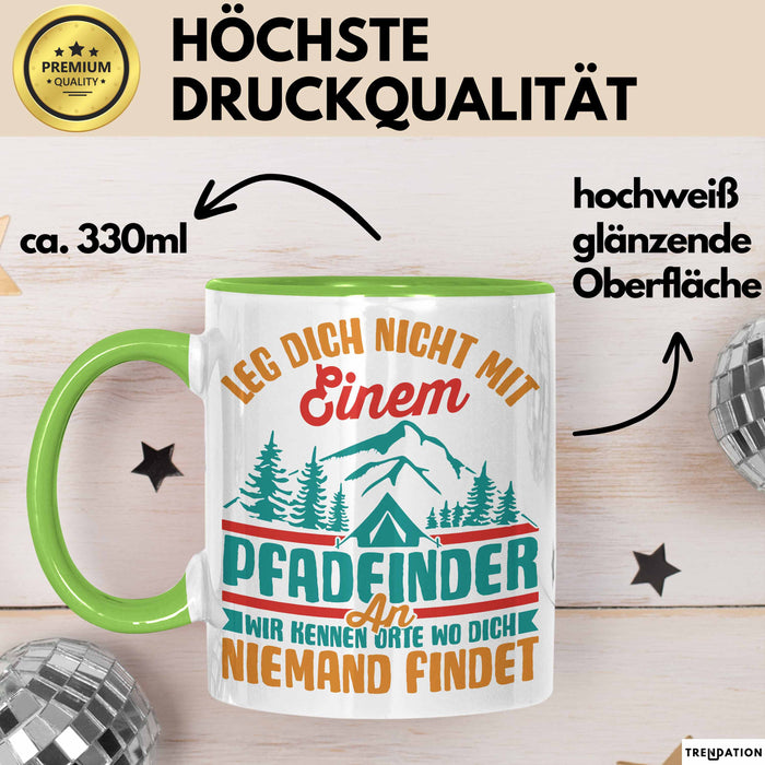 Pfadfinder Tasse Geschenk Leg Dich Nicht Mit Einem Pfadfinder An Scout Geschenkdiee Kaffee-Becher Grün Trendation