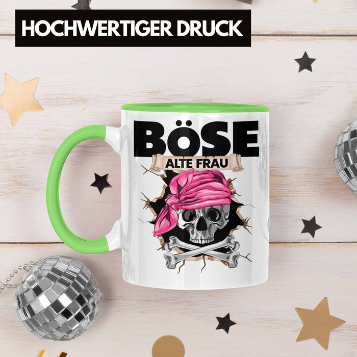 Böse Alte Frau Tasse Geschenk für Frauen Geschenkidee Piratin Kaffee-Becher Grün Trendation