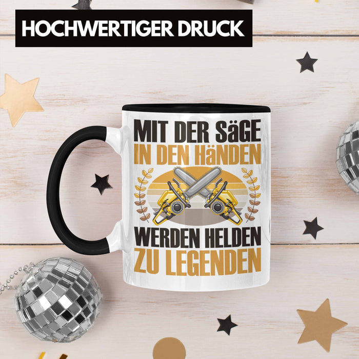 Forstarbeiter Tasse Geschenk Spruch Holzarbeiter Forstwirt Kettensäge in den Händen Trendation