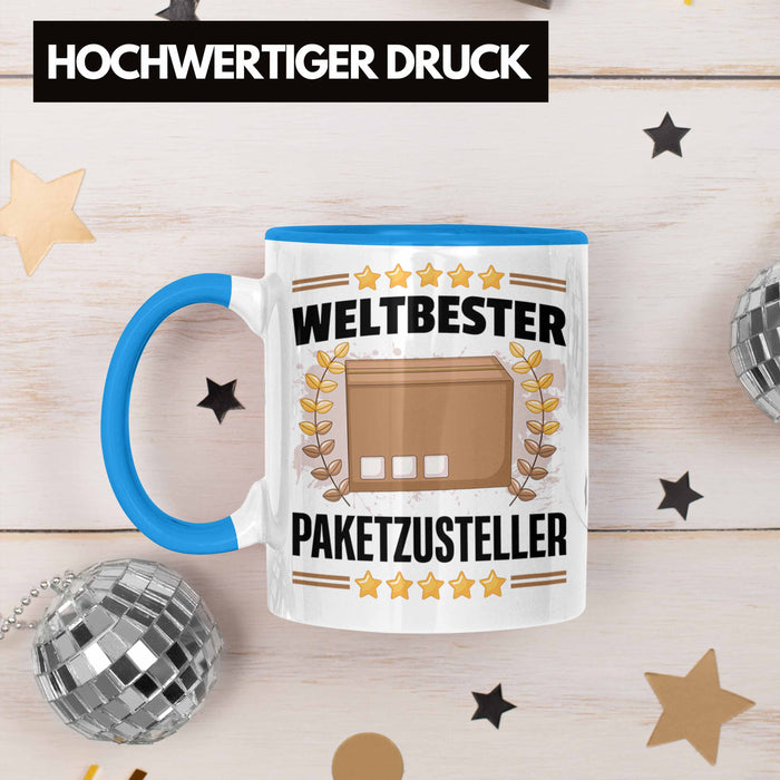 Weltbester Paketbote Paketzusteller Tasse Geschenkidee Postbote Spruch Blau Trendation