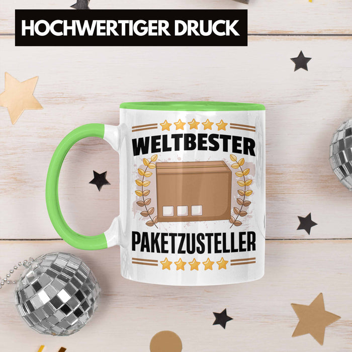 Weltbester Paketbote Paketzusteller Tasse Geschenkidee Postbote Spruch Grün Trendation