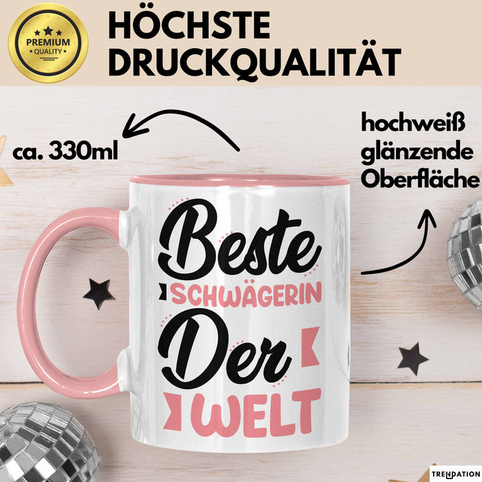 Schwägerin Tasse Geschenk Beste Schwägerin Der Welt Kaffee-Becher Rosa Trendation