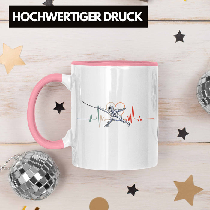 Lustige Fechten-Tasse Geschenk für Fechter Herzschlag Rosa Trendation