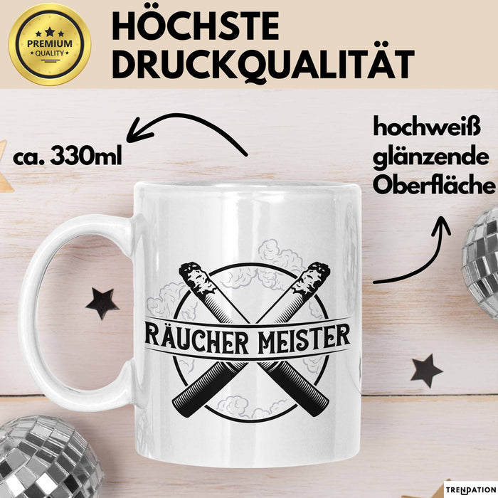 Raucher Geschenk Tasse Spruch Räucher Meister Geschenkidee Rauchen Weiß Trendation