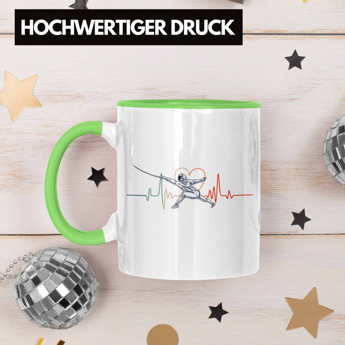 Lustige Fechten-Tasse Geschenk für Fechter Herzschlag Grün Trendation