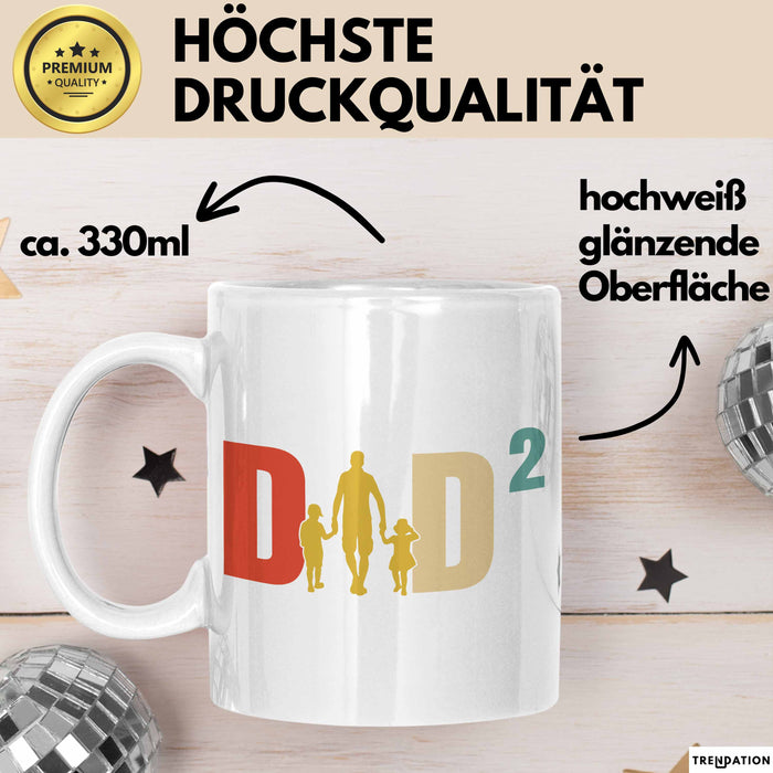 Zwillinge Papa Tasse Geschenk Dad Hoch 2 Geschenkidee Für Zwillings-Papa Vater Kaffee-Becher Weiß Trendation