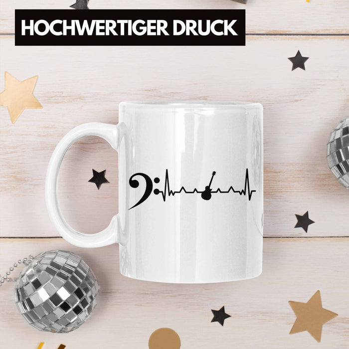 Bassist Tasse Geschenk Bass-Spieler Geschenkidee Kaffee-Becher Herzschlag Weiß Trendation