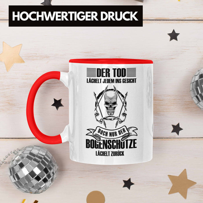 Lustige Bogenschießen Tasse für Bogenschützen Geschenkidee Pfeil und Bogen Motiv Rot Trendation