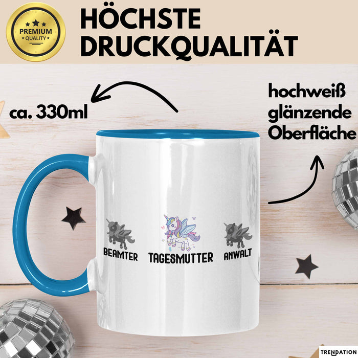 Tagesmutter Tasse Geschenk Beste Tagesmutter Einhorn Geschenkidee Kaffee-Becher Blau Trendation