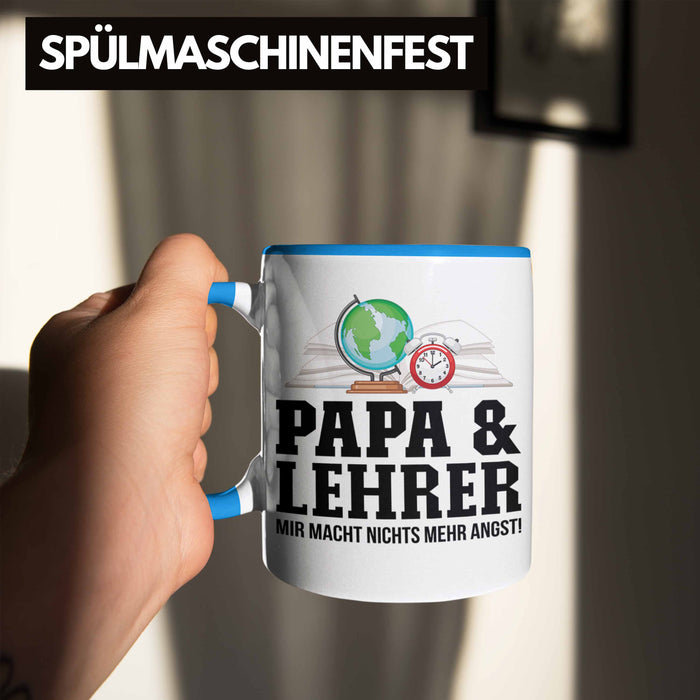 Papa und Lehrer Tasse Geschenkidee Vater für Lehrer Geburtstag Vatertag Spruch Geschenkidee Blau Trendation