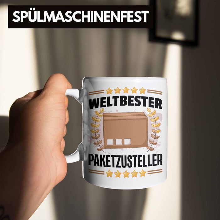 Weltbester Paketbote Paketzusteller Tasse Geschenkidee Postbote Spruch Weiß Trendation
