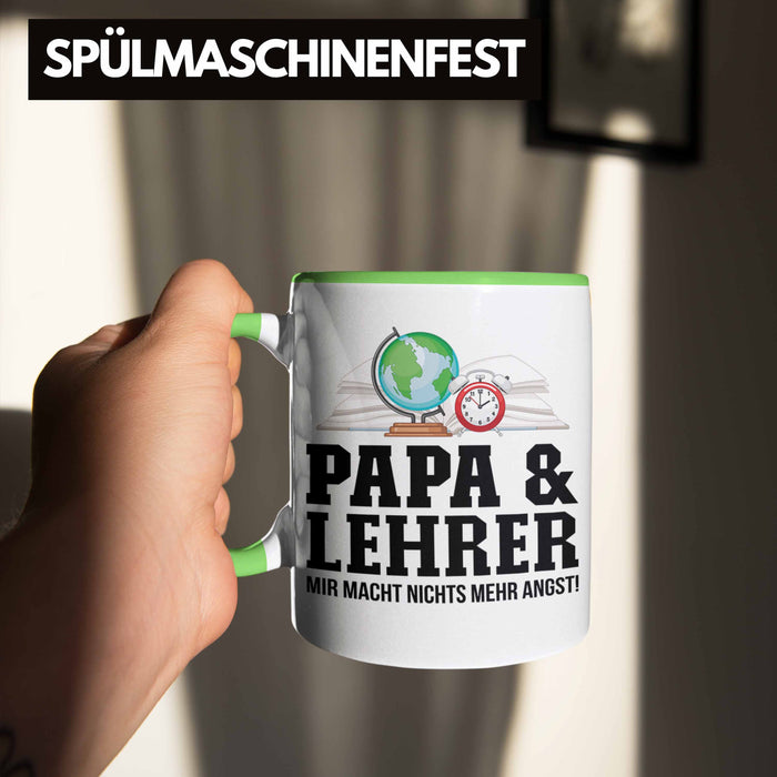 Papa und Lehrer Tasse Geschenkidee Vater für Lehrer Geburtstag Vatertag Spruch Geschenkidee Grün Trendation