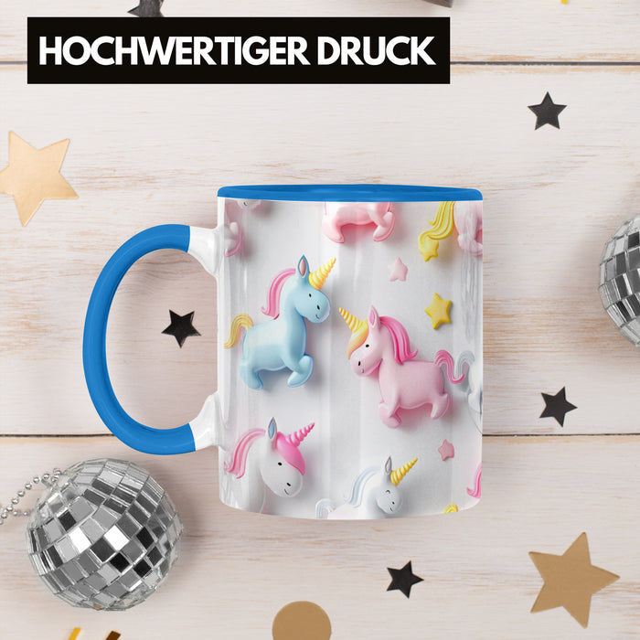 3D Tasse Einhorn Grafik Geschenkidee Mädchen 3D Einhorn Motiv Luftballong Viele Einhörner Blau Trendation