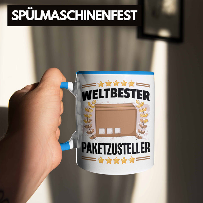 Weltbester Paketbote Paketzusteller Tasse Geschenkidee Postbote Spruch Blau Trendation