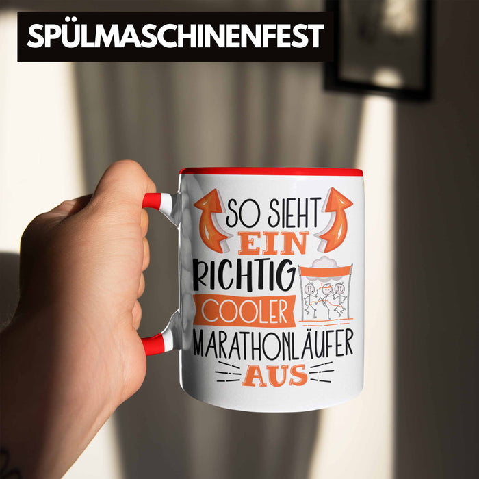 So Sieht Ein Richtig Cooler Marathonläufer Aus Geschenk Tasse Lustiger Spruch Geschenkidee Rot Trendation