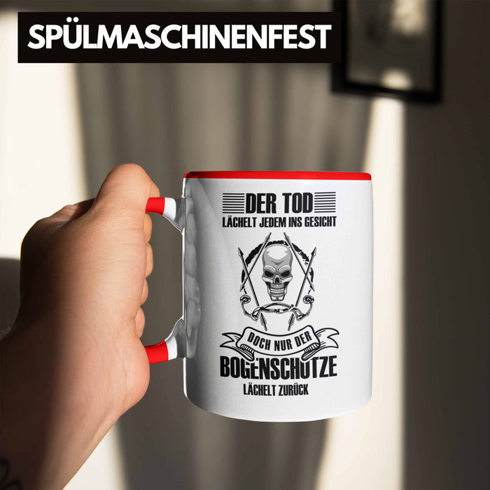 Lustige Bogenschießen Tasse für Bogenschützen Geschenkidee Pfeil und Bogen Motiv Rot Trendation