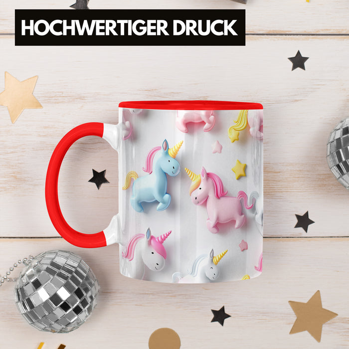 3D Tasse Einhorn Grafik Geschenkidee Mädchen 3D Einhorn Motiv Luftballong Viele Einhörner Rot Trendation