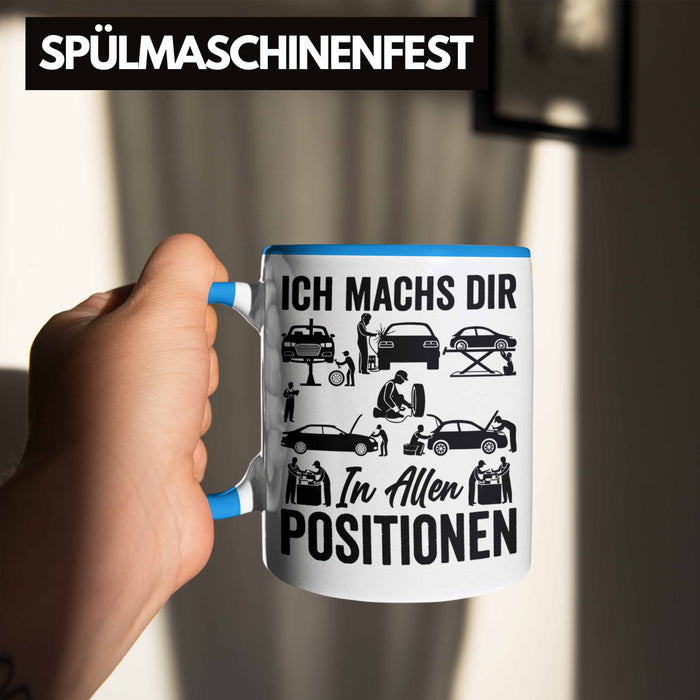 KFZ Mechaniker Geschenk MFZ Mechatroniker Ich Machs Dir In Allen Positionen Geschenkidee für Männer KFZ Mechaniker Auto Reperatur Werkstatt Blau Trendation