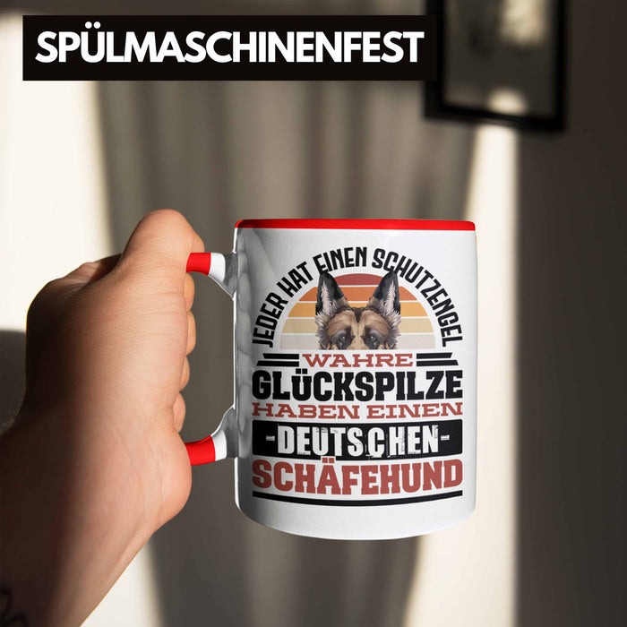 Deutscher Schäferhund Tasse Geschenkidee Kaffee-Becher Schäferhund Besitzer Schutzengel Rot Trendation
