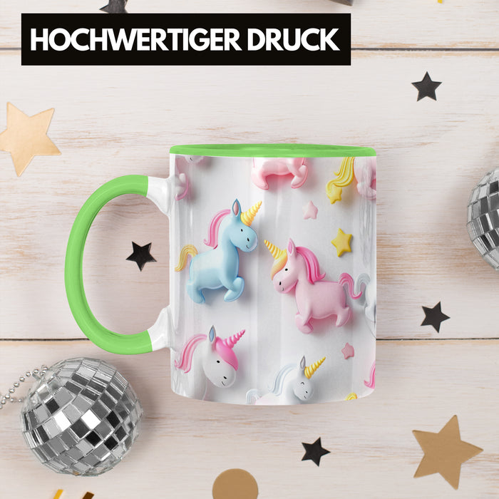 3D Tasse Einhorn Grafik Geschenkidee Mädchen 3D Einhorn Motiv Luftballong Viele Einhörner Grün Trendation