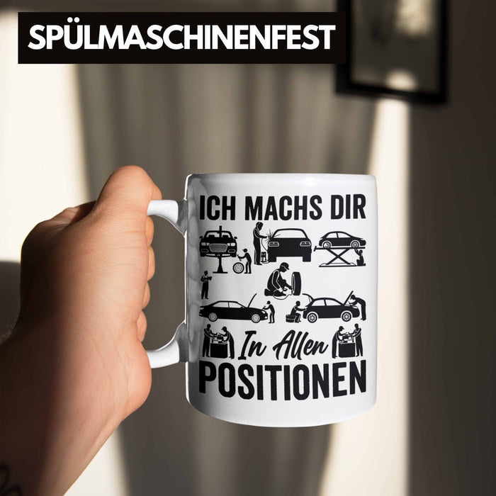 KFZ Mechaniker Geschenk MFZ Mechatroniker Ich Machs Dir In Allen Positionen Geschenkidee für Männer KFZ Mechaniker Auto Reperatur Werkstatt Weiß Trendation