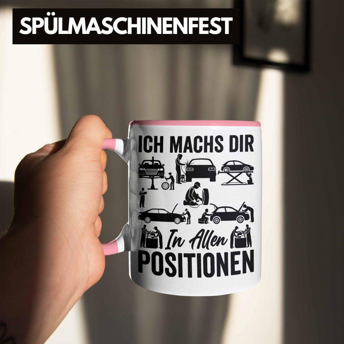 KFZ Mechaniker Geschenk MFZ Mechatroniker Ich Machs Dir In Allen Positionen Geschenkidee für Männer KFZ Mechaniker Auto Reperatur Werkstatt Rosa Trendation