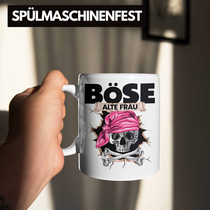 Böse Alte Frau Tasse Geschenk für Frauen Geschenkidee Piratin Kaffee-Becher Weiß Trendation