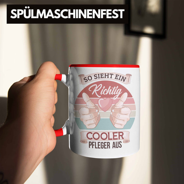 Pfleger Tasse Geschenk Altenpfleger Geschenkidee Pflegekraft Krankenpfleger So Sieht Ein Cooler Pfleger Rot Trendation
