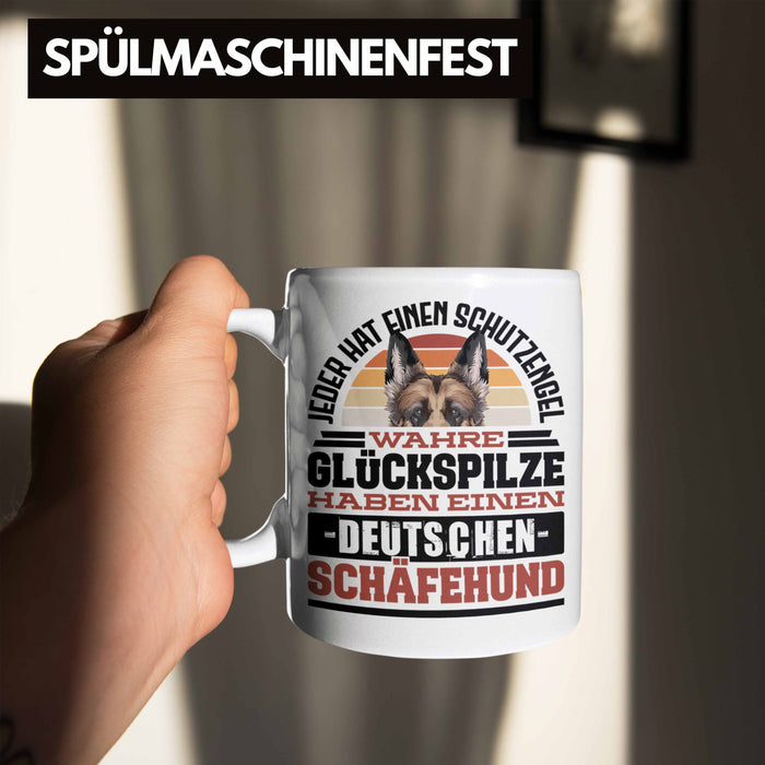 Deutscher Schäferhund Tasse Geschenkidee Kaffee-Becher Schäferhund Besitzer Schutzengel Weiß Trendation