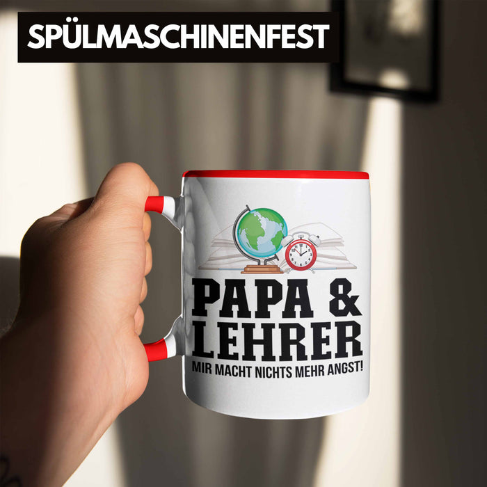 Papa und Lehrer Tasse Geschenkidee Vater für Lehrer Geburtstag Vatertag Spruch Geschenkidee Rot Trendation