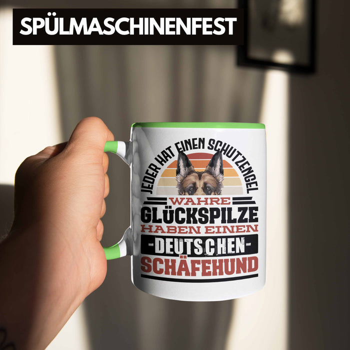 Deutscher Schäferhund Tasse Geschenkidee Kaffee-Becher Schäferhund Besitzer Schutzengel Grün Trendation