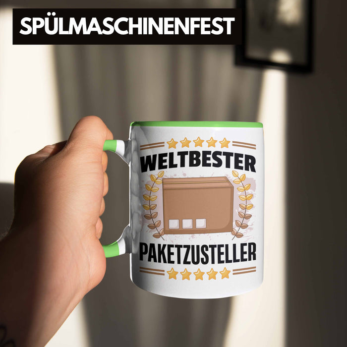 Weltbester Paketbote Paketzusteller Tasse Geschenkidee Postbote Spruch Grün Trendation
