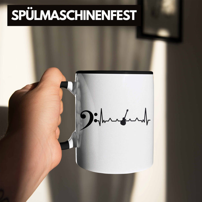 Bassist Tasse Geschenk Bass-Spieler Geschenkidee Kaffee-Becher Herzschlag Trendation