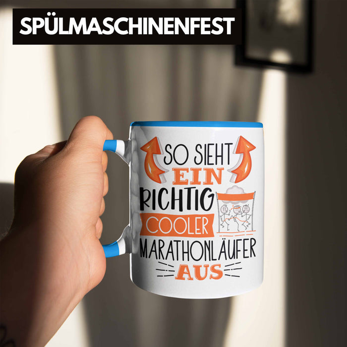 So Sieht Ein Richtig Cooler Marathonläufer Aus Geschenk Tasse Lustiger Spruch Geschenkidee Blau Trendation